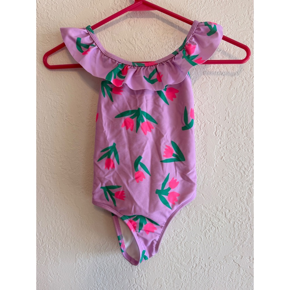 Cat & Jack Girls Purple Tulip Floral Ruffle One Piece Swimsuit 5T 328048091